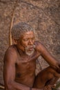 Bushmen Tribe San People.Primitive people living in the Kalahari Desert, Namibia. Elder, patriarch, elder statesman, ancient Royalty Free Stock Photo