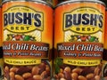 Bushs canned beans ona retail shelf chili sauce