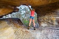 Bushwalker inside Hollow Rock Wollemi