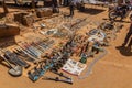 BUSIA, KENYA - FEBRUARY 24, 2020: Agricultural tools on a market in Busia, Ken