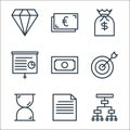 busines and finace line icons. linear set. quality vector line set such as team, paper, hourglass, targets, cash, project, cost,