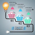 Busines infographic. Bulb, light, Cart icon.