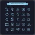 busines, money and finance thin line icon set on a black Royalty Free Stock Photo