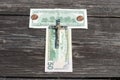 Busines money and religion concept - usa dollars and crucifixion