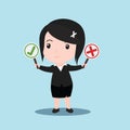 Busines women holding right and wrong signs, cartoon Royalty Free Stock Photo