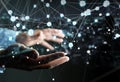 Businesman using flying network balls connection 3D rendering