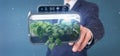 Businesmann holding a Digital vegetal plant connected Royalty Free Stock Photo