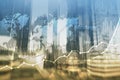 Business abstract background double exposure graph, chart and diagram. World wide map and. Global business and financial trading Royalty Free Stock Photo