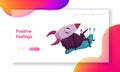 Business Acceleration Landing Page Template. Businessman Male Character Riding Snail with Rocket Turbine Royalty Free Stock Photo
