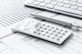 Business accounter work with taxes and calculator on office desk Royalty Free Stock Photo