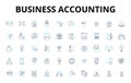 Business accounting linear icons set. Taxation, Bookkeeping, Auditing, Cashflow, Profitability, Balance-sheet, Financial