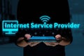 Business acronym ISP or Internet Service Provider. Person holding a tablet Royalty Free Stock Photo