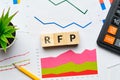 Business acronym RFP or Request For Proposals. Wooden blocks on financial reports and papers
