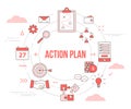 Business action plan concept with icon set template banner with modern orange color style and circle shape