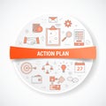 business action plan with icon concept with round or circle shape Royalty Free Stock Photo