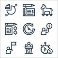 business administration line icons. linear set. quality vector line set such as stopwatch, speech, aim, money, time, audit, trojan Royalty Free Stock Photo