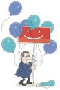 Business advertiser wit a banner and balloons