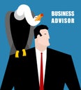 Business Advisor. Vulture sits on shoulder of businessman.