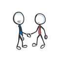 Business agreement. Contract handshake. Formal meeting. Hand drawn. Stickman cartoon. Doodle sketch, Vector graphic illustration