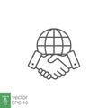 business agreement Line icon style . Hand shake with globe for deal contract Royalty Free Stock Photo