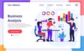 Business Analysis concept, People sitting on desk work with charts and graphic data visualization. Modern flat web page design for