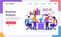 Business Analysis concept, People sitting on desk work with charts and graphic data visualization. Modern flat web page design for