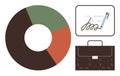 Business Analysis Concept with Pie Chart, Signed Document, and Briefcase Royalty Free Stock Photo