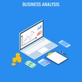 Business Analysis Concept strategy. Data and Investment. Business success.Financial review with laptop and infographic