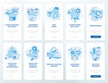 Business analysis and intelligence blue onboarding mobile app screen set Royalty Free Stock Photo