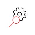 Business analysis line icon. Magnifier and wheel gear line icons. Inspect and diagnostic concept. Industrial analysis. Vector Royalty Free Stock Photo