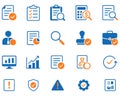 Business analysis quality control and compliance management icon set outlining processes documentation security and audit symbols Royalty Free Stock Photo