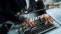 Business Analysis with Statistics and Data Visualization on Modern Laptop at Office Desk. Asymptotic smart data analytic Royalty Free Stock Photo