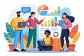 Business analysis team collaborates to visualize data trends and insights in a modern office environment during a brainstorming Royalty Free Stock Photo