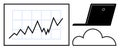 Data Analytics and Cloud Computing Concept with Graph, Laptop, and Cloud Symbol Royalty Free Stock Photo
