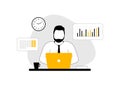 Business Analyst uses computer and dashboard for data analysis. Analytics for finance, operations, sales and marketing