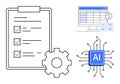Automation and Artificial Intelligence Concepts with Checklist, Gear, and AI Chip Elements Royalty Free Stock Photo