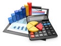 Business analytics. Calculator and financial reports.