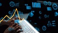 Business Analytics Dashboard with Graphs and Charts Representing Growth Trend and Data Insights on Laptop Screen for Royalty Free Stock Photo