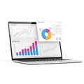 Business analytics dashboard on laptop screen with colorful charts and graphs for data visualization Royalty Free Stock Photo