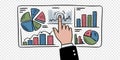 Business Analytics Dashboard Vector with Charts, Graphs, and Hand Interaction Royalty Free Stock Photo