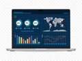 Business Analytics Dashboard on Laptop Screen with Global Data Visualization and KPI Metrics UI Royalty Free Stock Photo
