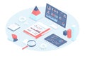 Business analytics, data analysis, financial report. Analysis charts statistics, company growth. Vector illustration