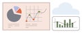Data Analysis Visuals Showing Pie Chart, Line Graph, Bar Graph, and Cloud Symbol for Business and Analytics Royalty Free Stock Photo