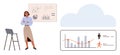 Businesswoman Analyzing Data with Charts and Cloud Computing Graphics for Business Analytics Royalty Free Stock Photo
