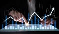 Business analytics growth graph with digital tablet screen showcasing data trends, statistics, and financial performance Royalty Free Stock Photo