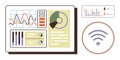 Data Analytics Dashboard with Graphs, Charts, and Wireless Signal Icon for IoT and Connectivity Royalty Free Stock Photo