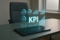 Business analytics and key performance indicator visualization displayed on a tablet device showing data and business metrics for Royalty Free Stock Photo