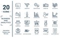 business.and.analytics linear icon set. includes thin line business plan, search analytics, business skills, laptop with analysis