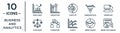 business.and.analytics linear icon set. includes thin line wave chart, chart pie, workplace, consulting, merge charts, binary data
