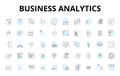 Business analytics linear icons set. Data-driven, Insights, Intelligence, Metrics, Analysis, Optimization, Predictive Royalty Free Stock Photo